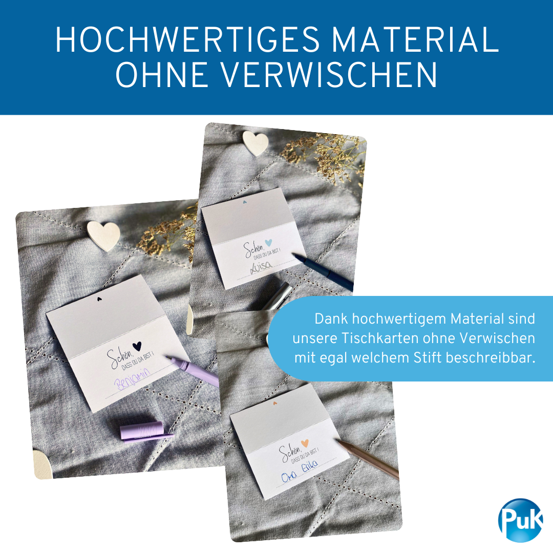 Tischkarten weiß | Design 01 | Herzfarbe wählbar
