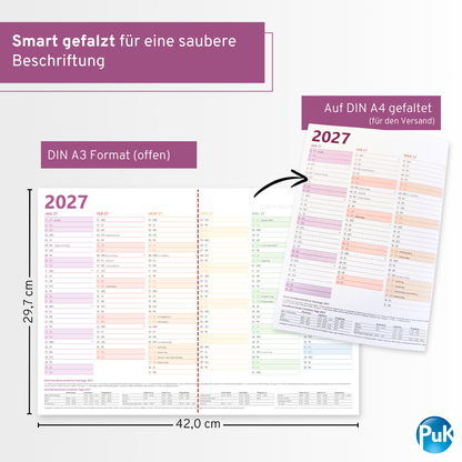 Jahresplaner 2027 DIN A3 - 12 Monate - Bunt
