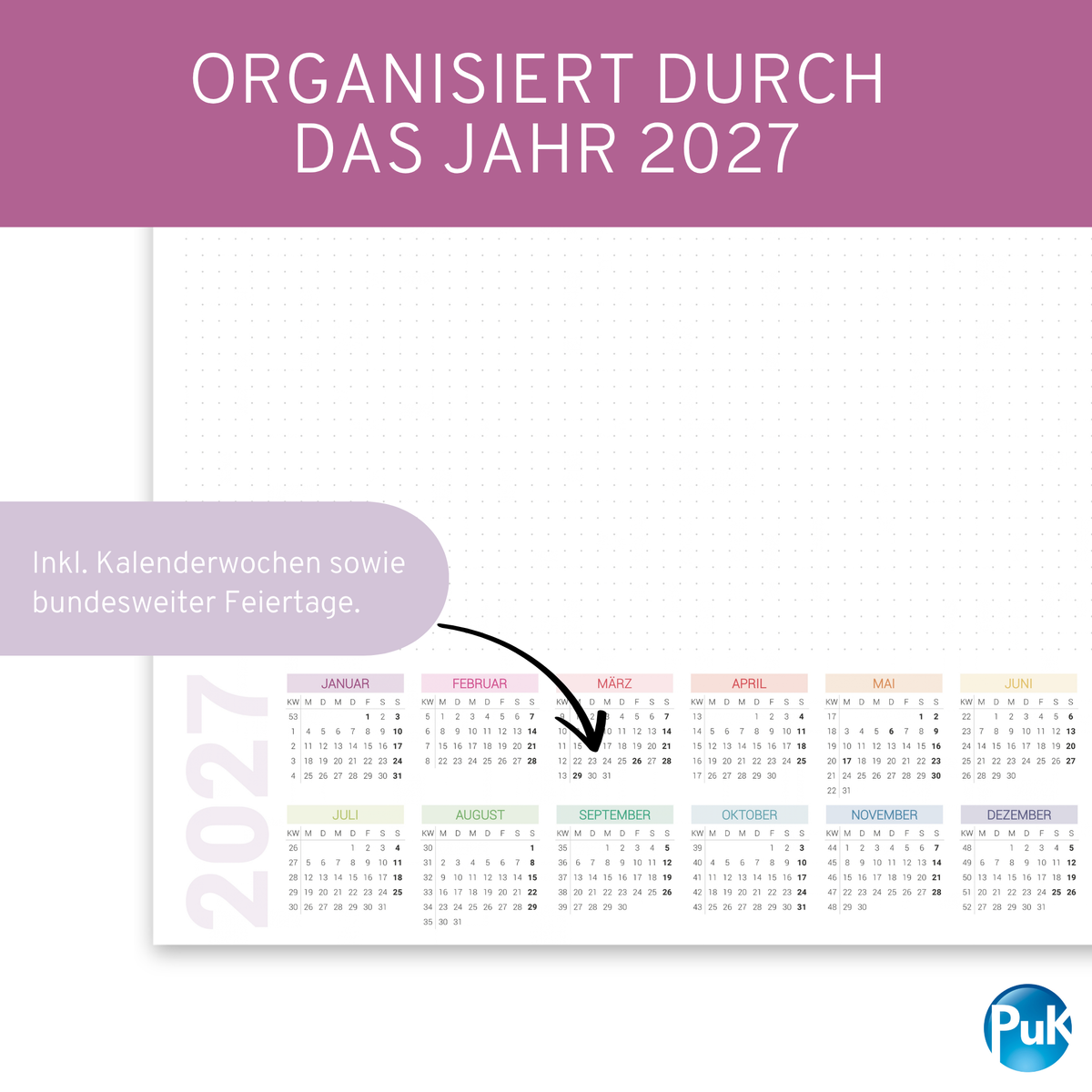 Schreibtischunterlage 2027/28 Bunt