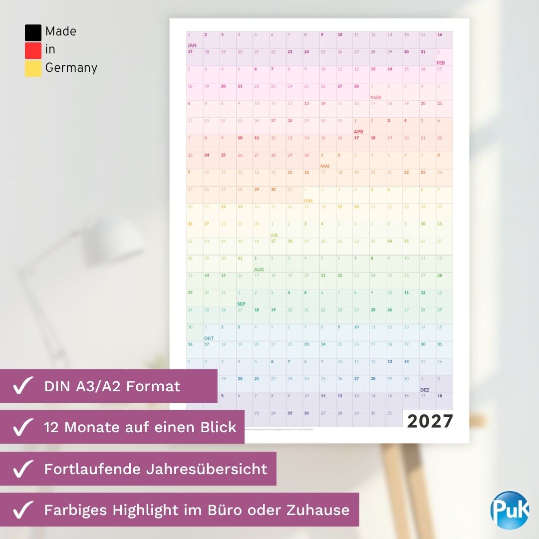 Fortlaufender Jahresplaner 2027 - Bunt
