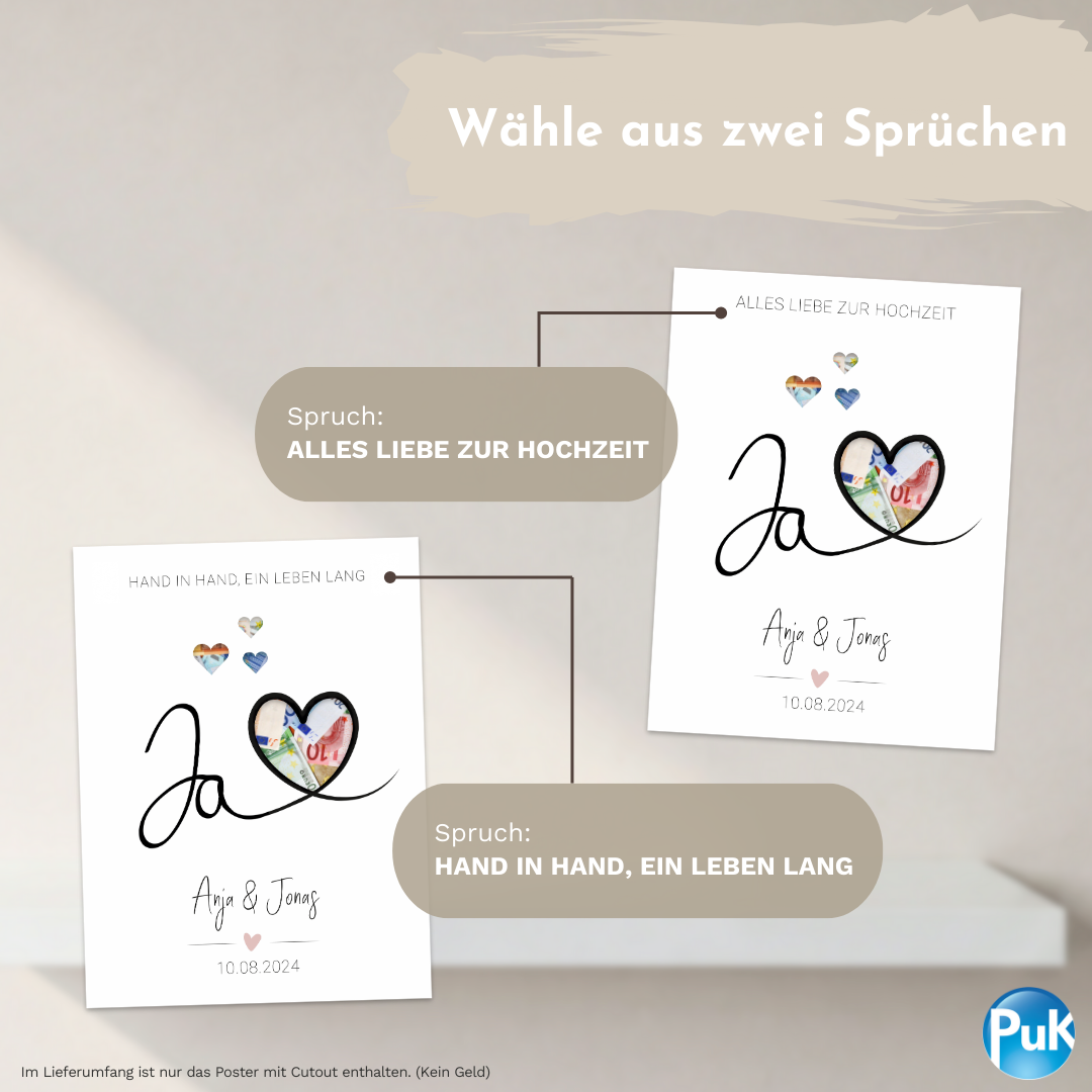 Poster "Ja mit Herz" | Geldgeschenk zur Hochzeit