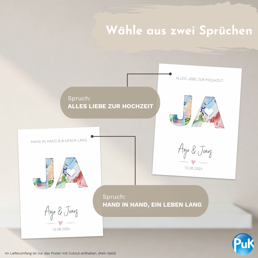 Poster "JA" | Geldgeschenk zur Hochzeit