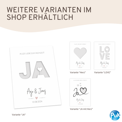 Poster "JA" | Geldgeschenk zur Hochzeit