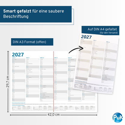 Jahresplaner 2027 DIN A3 - 12 Monate - Blau