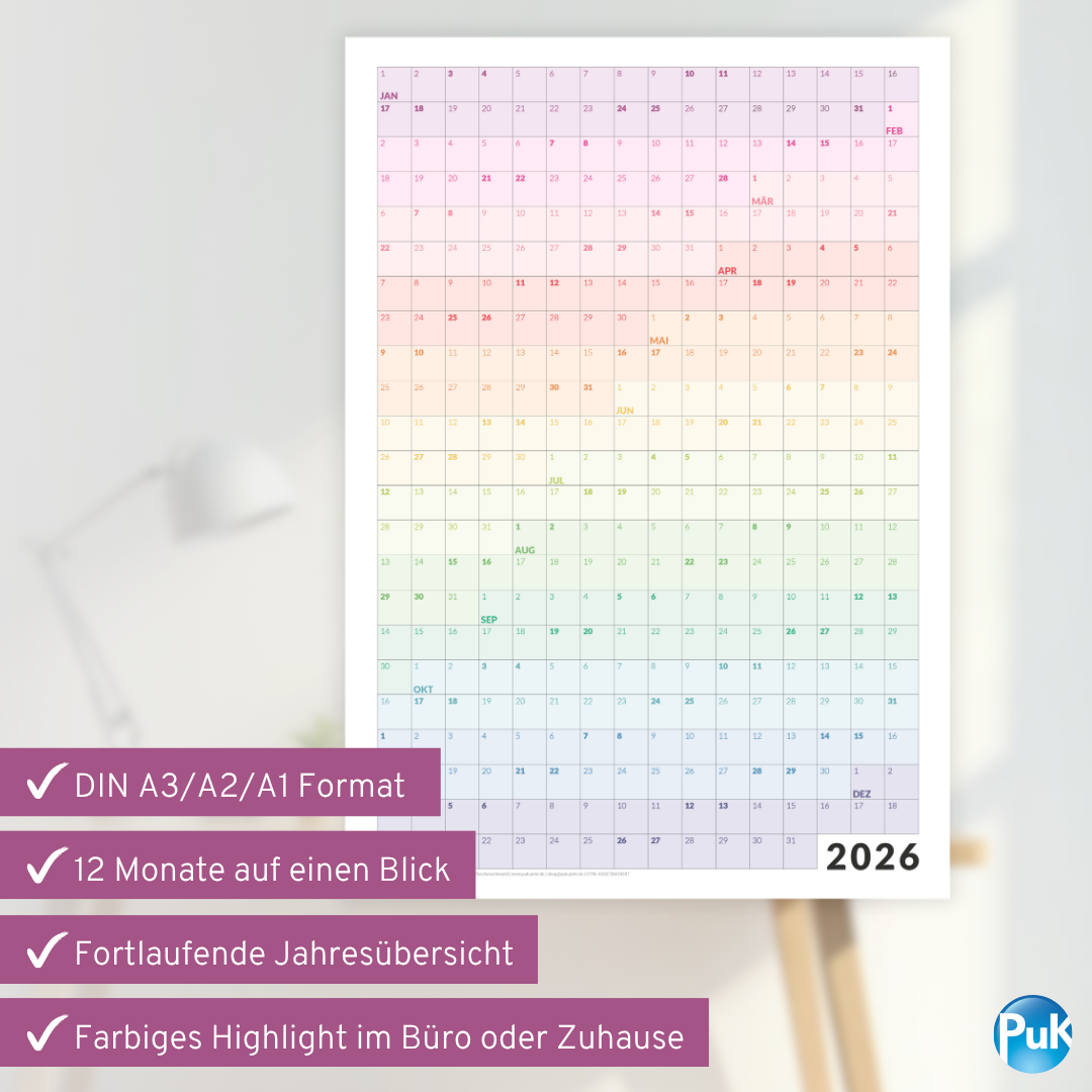 Fortlaufender Jahresplaner 2026 - Bunt