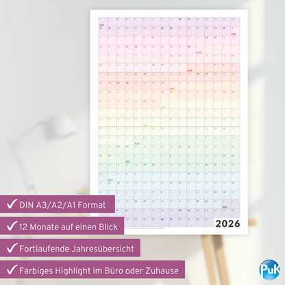 Fortlaufender Jahresplaner 2026 - Bunt