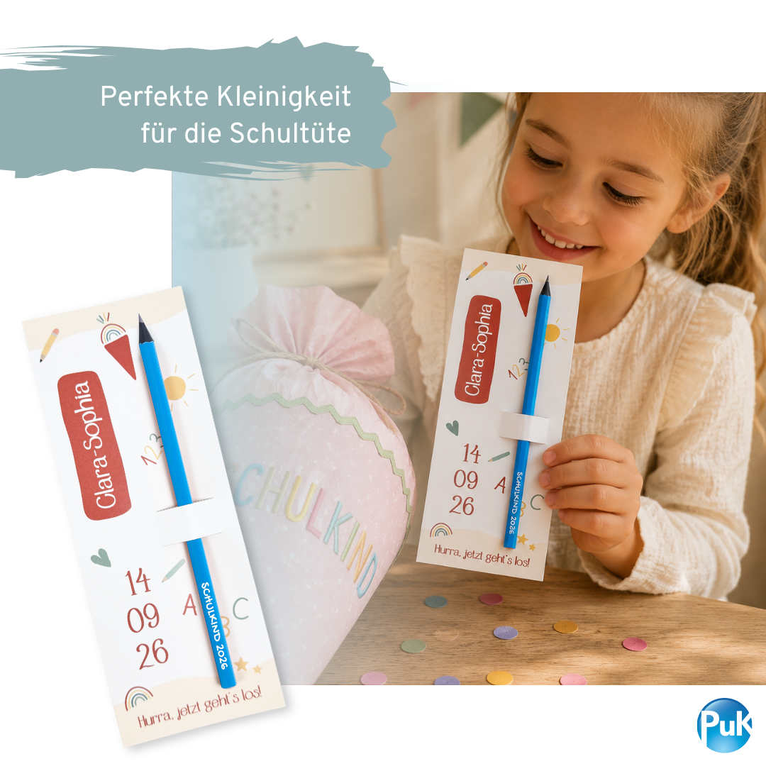 Personalisiertes Karte 'Schulkind 2026' Bleistift | Name & Datum | zur Einschulung