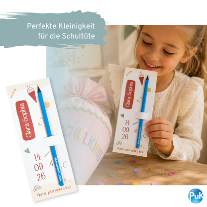 Personalisiertes Karte 'Schulkind 2026' Bleistift | Name & Datum | zur Einschulung