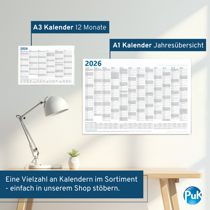 XL Wandkalender 2026 DIN A1 - 12 Monate gerollt