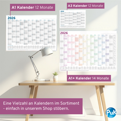 XXL Wandkalender 2026 Bunt - 89x63 cm - 14 Monate gefalzt