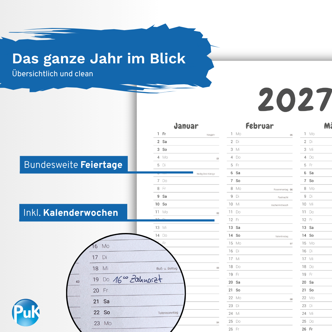 Wandkalender 2027 länglich