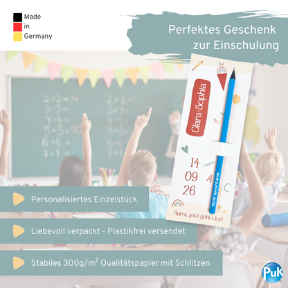 Personalisiertes Karte 'Schulkind 2026' Bleistift | Name & Datum | zur Einschulung