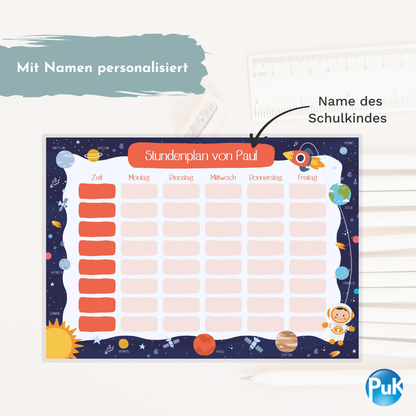 Abwischbarer Stundenplan "Weltall" | personalisiert