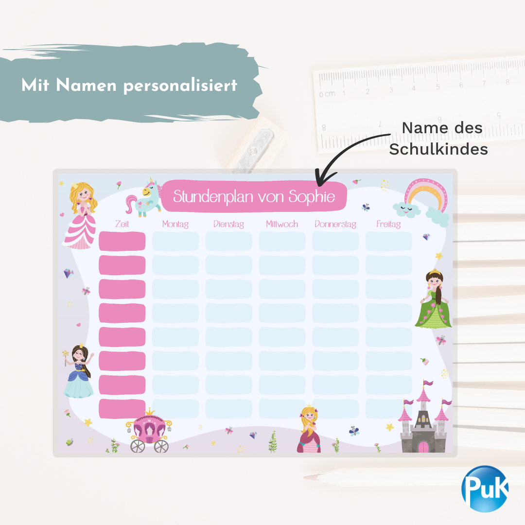 Abwischbarer Stundenplan "Prinzessin" | personalisiert