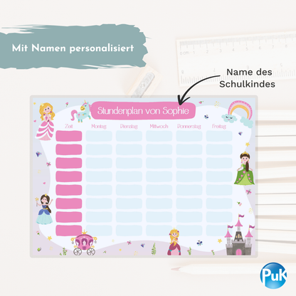 Abwischbarer Stundenplan "Prinzessin" | personalisiert