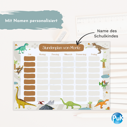 Abwischbarer Stundenplan "Dinosaurier" | personalisiert