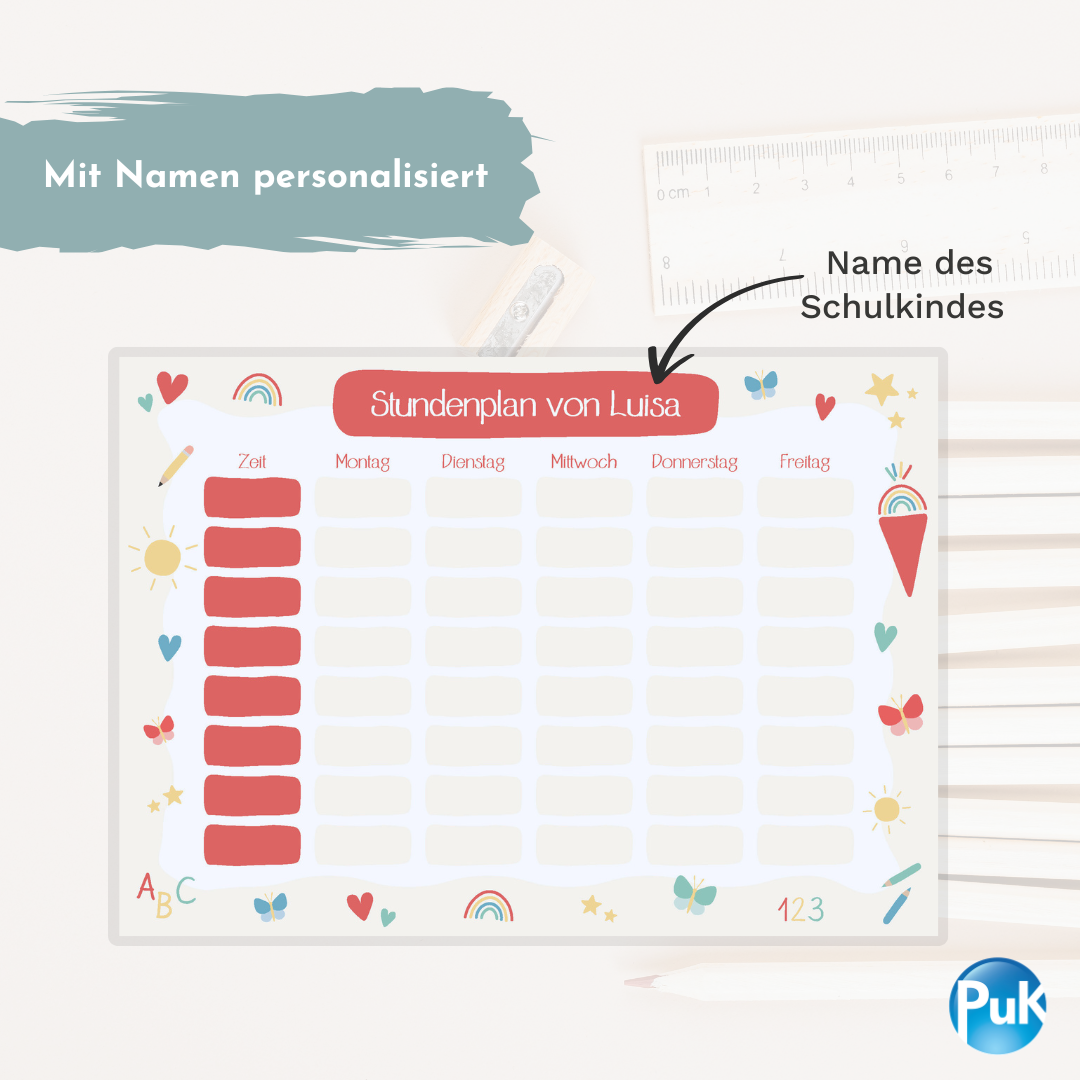 Abwischbarer Stundenplan "ABC" | personalisiert