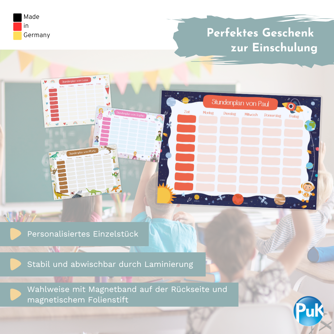 Abwischbarer Stundenplan "Weltall" | personalisiert