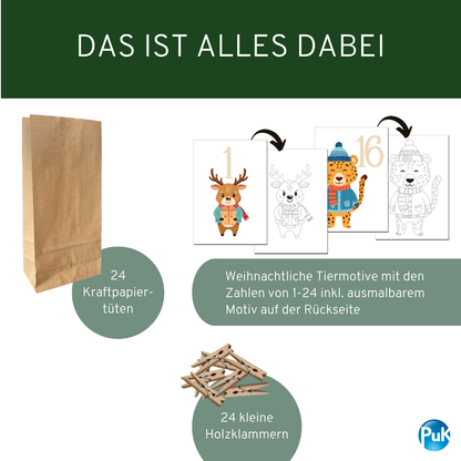 Adventskalender Set "Weihnachtstiere"