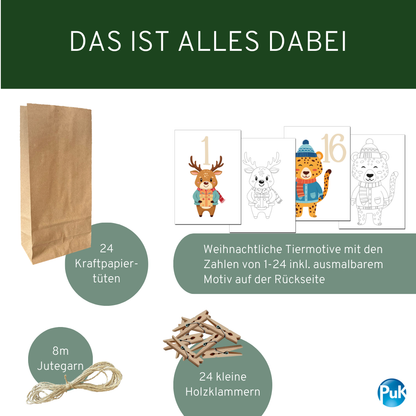 Adventskalender Set "Weihnachtstiere"