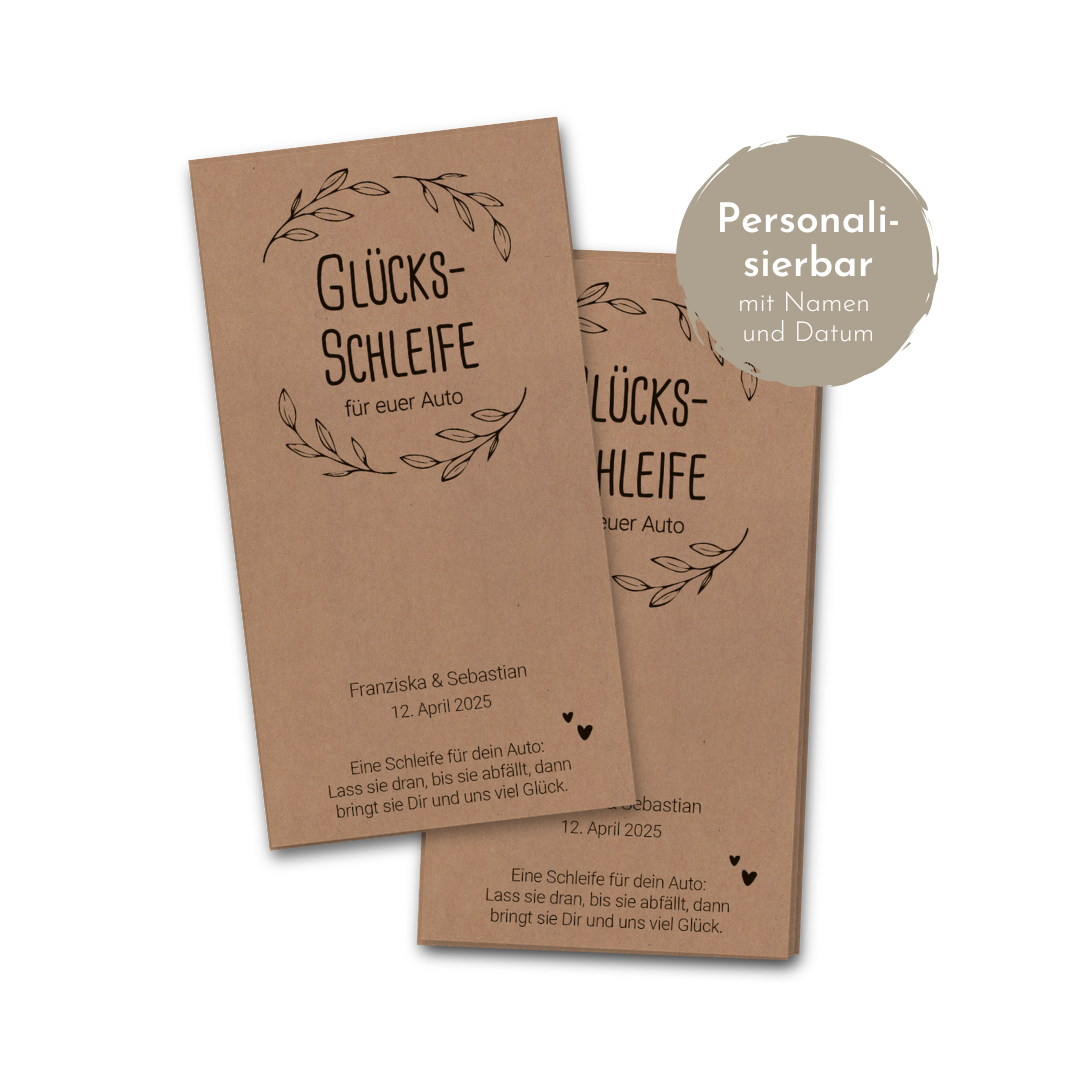 Glücksschleifen Karten Kraftpapier | personalisiert