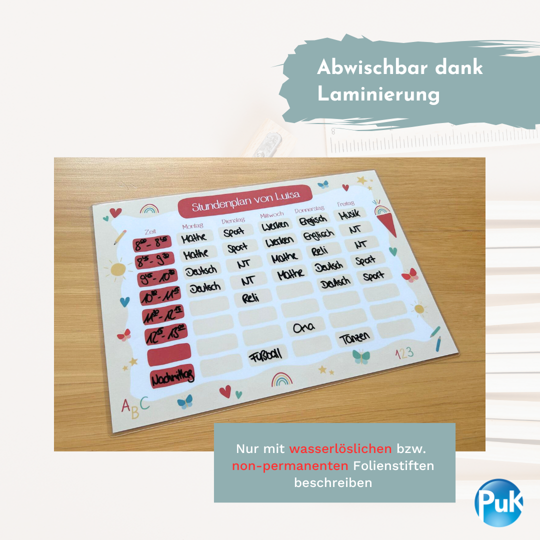 Abwischbarer Stundenplan "Weltall" | personalisiert