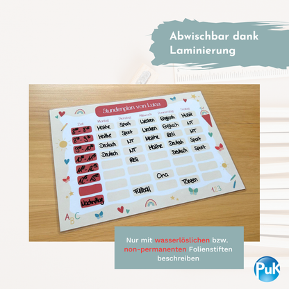 Abwischbarer Stundenplan "Weltall" | personalisiert