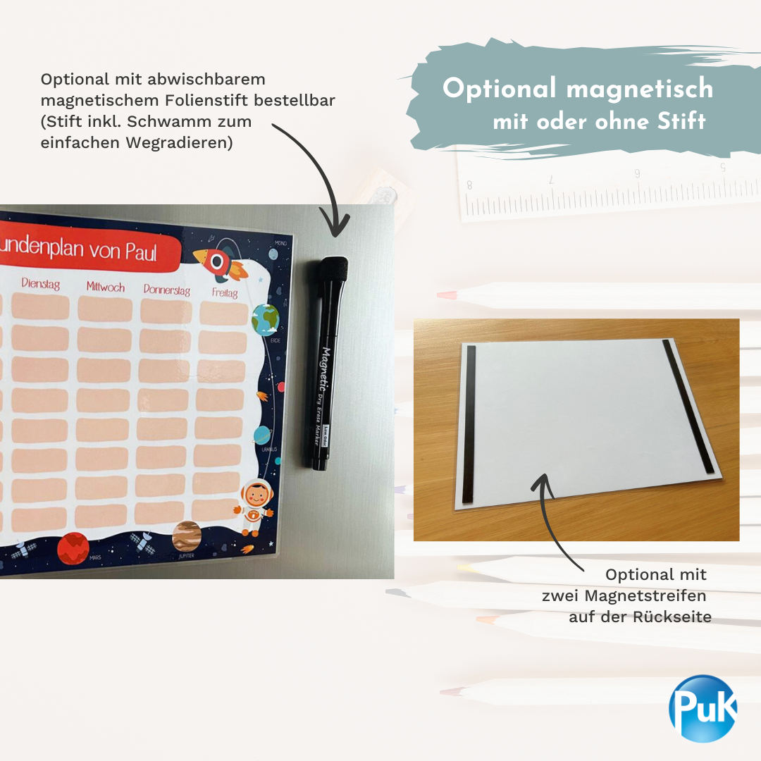 Abwischbarer Stundenplan "Weltall" | personalisiert