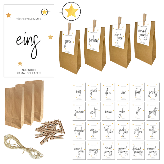 Adventskalender Set "Goldene Sterne"