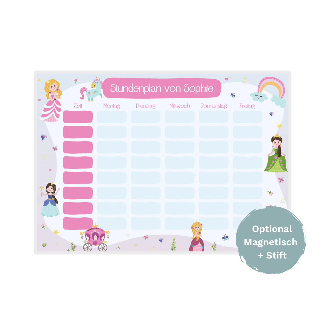 Abwischbarer Stundenplan "Prinzessin" | personalisiert