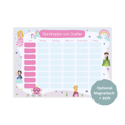 Abwischbarer Stundenplan "Prinzessin" | personalisiert