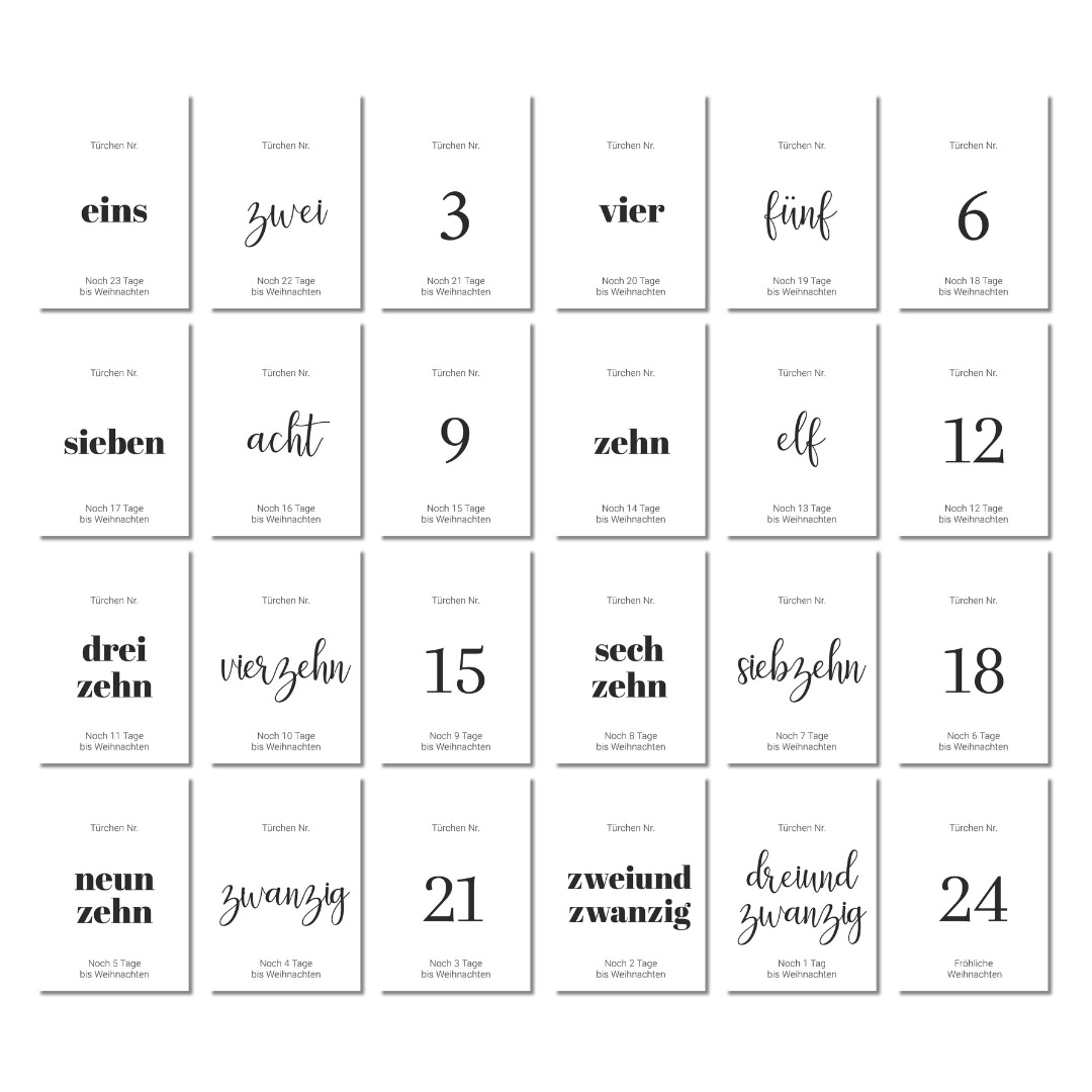 Adventskalender Karten "Typo"